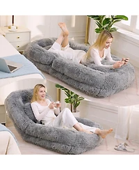 Rainsken Plush Fabric Human Dog Bed, 5-Position Foldable Lounger, Lazy Sofa Bed with Comfy Pillow, Floor Chair for Living Room, Bedroom