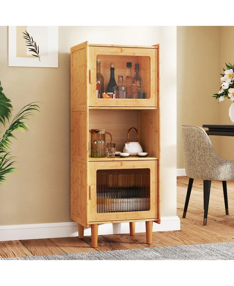 Gouun 3-Cube Bamboo Storage Cabinet with Acrylic Doors