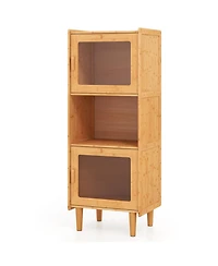 Gouun 3-Cube Bamboo Storage Cabinet with Acrylic Doors