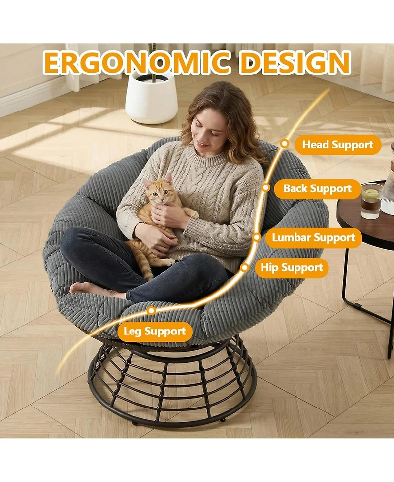 Rainsken 360degree(s) Swivel Rattan Papasan Chair, Indoor Outdoor Wicker Accent Chair with Soft Thick Cushion, 300 Lbs Capacity for Balcony