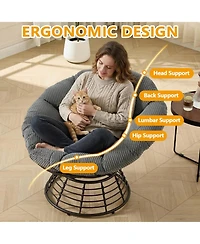 Rainsken 360degree(s) Swivel Rattan Papasan Chair, Indoor Outdoor Wicker Accent Chair with Soft Thick Cushion, 300 Lbs Capacity for Balcony