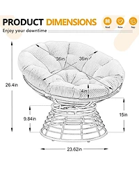 Rainsken 360degree(s) Swivel Rattan Lounge Chair, Wicker Papasan Seat with Plush Cushion, Sturdy Frame Holds Up to 300 Lbs for Bedroom and Balcony