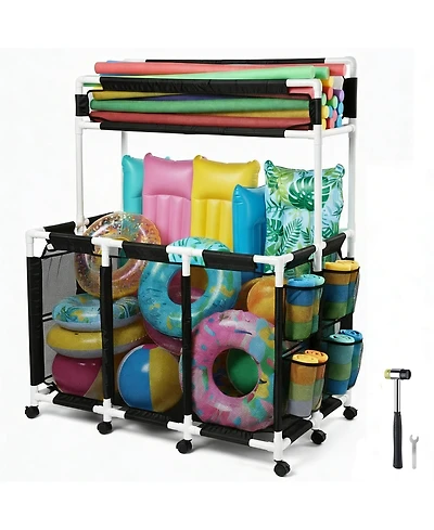 Yescom 424 Gallon Pool Float Storage Bin for Toys Raft Noodles 52"x33"x67" 2 Tiers Rolling Cart