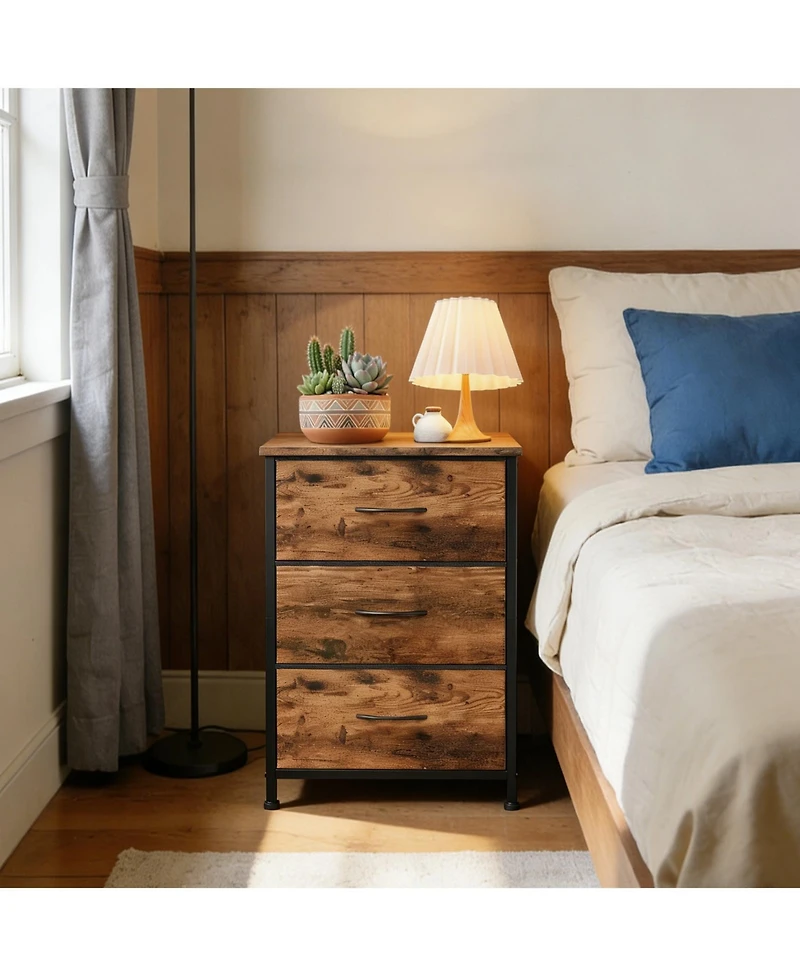 gaomon 3 Drawer Dresser for Bedroom, Compact Wood Grain Print Organizer with Fabric Bins.