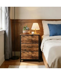 gaomon 3 Drawer Dresser for Bedroom, Compact Wood Grain Print Organizer with Fabric Bins.