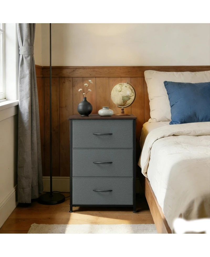gaomon 3 Drawer Dresser for Bedroom, Compact Wood Grain Print Organizer with Fabric Bins.