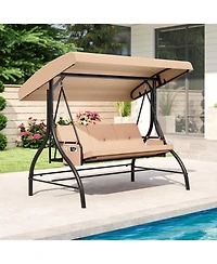 Slickblue 3-Piece Patio Swing with Canopy Removable Cushions and Side Pockets