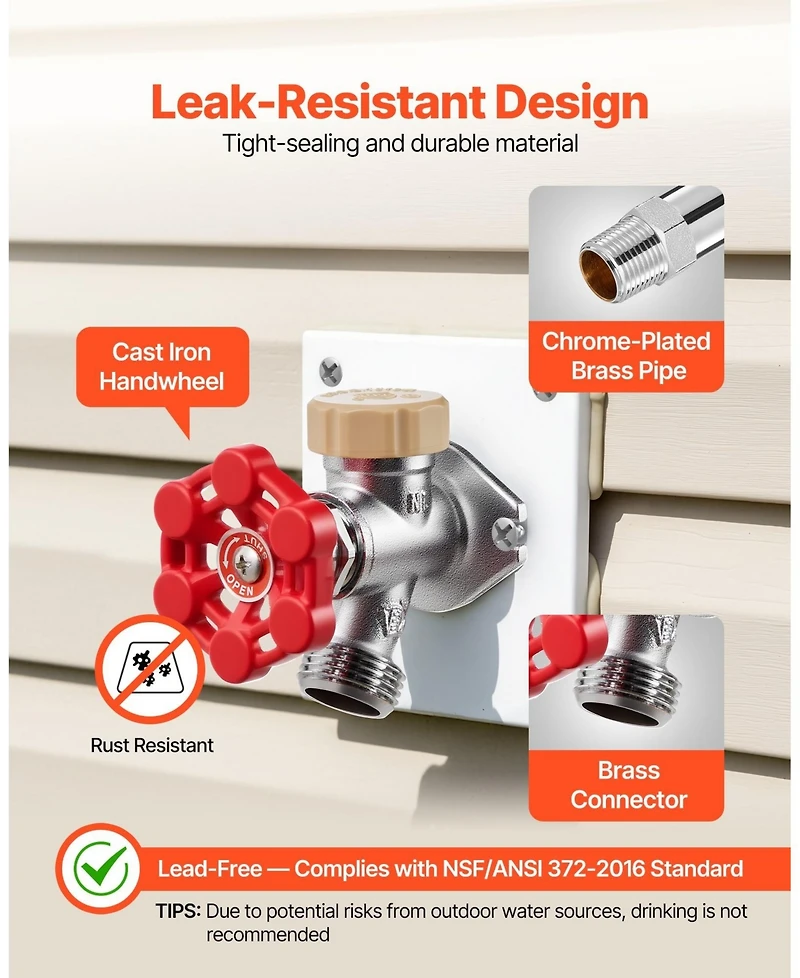 Sugift Anti-Siphon Frost-Proof Sillcock, 12" Outdoor Faucet Bib with Backflow Preventer