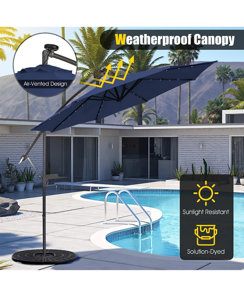 Sugift 10 ft Solar Powered Cantilever Patio Umbrella with Tilt