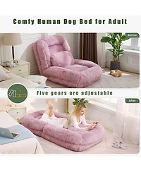 Rainsken Soft Plush Fabric Human Dog Bed, 5-Gear Adjustable Foldable Lounger, Comfy Floor Sofa Bed with Pillow for Home Use