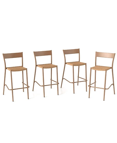 Sugift Patio Barstools Set of 4 with Rattan Seat and Metal Backrest