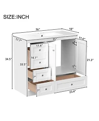Busdays Shaker Freestanding Bathroom Vanity Cabinet with Ceramic Sink 4 Soft Close Drawers 2 Soft Close Doors Spacious Storage Modern Design