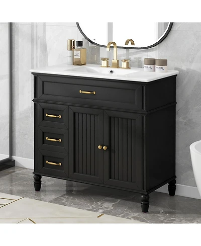 Busdays Bathroom Vanity with Sink Black Cabinet with Drawers Durable Frame Mdf Board Spacious Storage Two Package Delivery