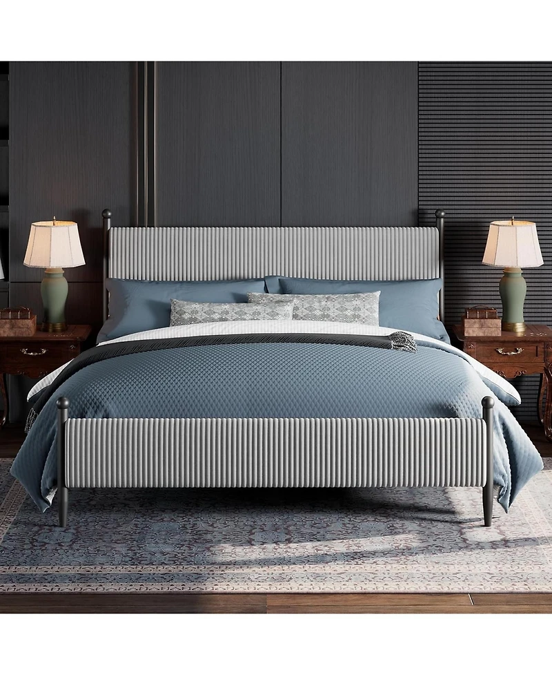 gaomon Bed Frame with Velvet Headboard, Upholstered Soft Corduroy Fabric Platform