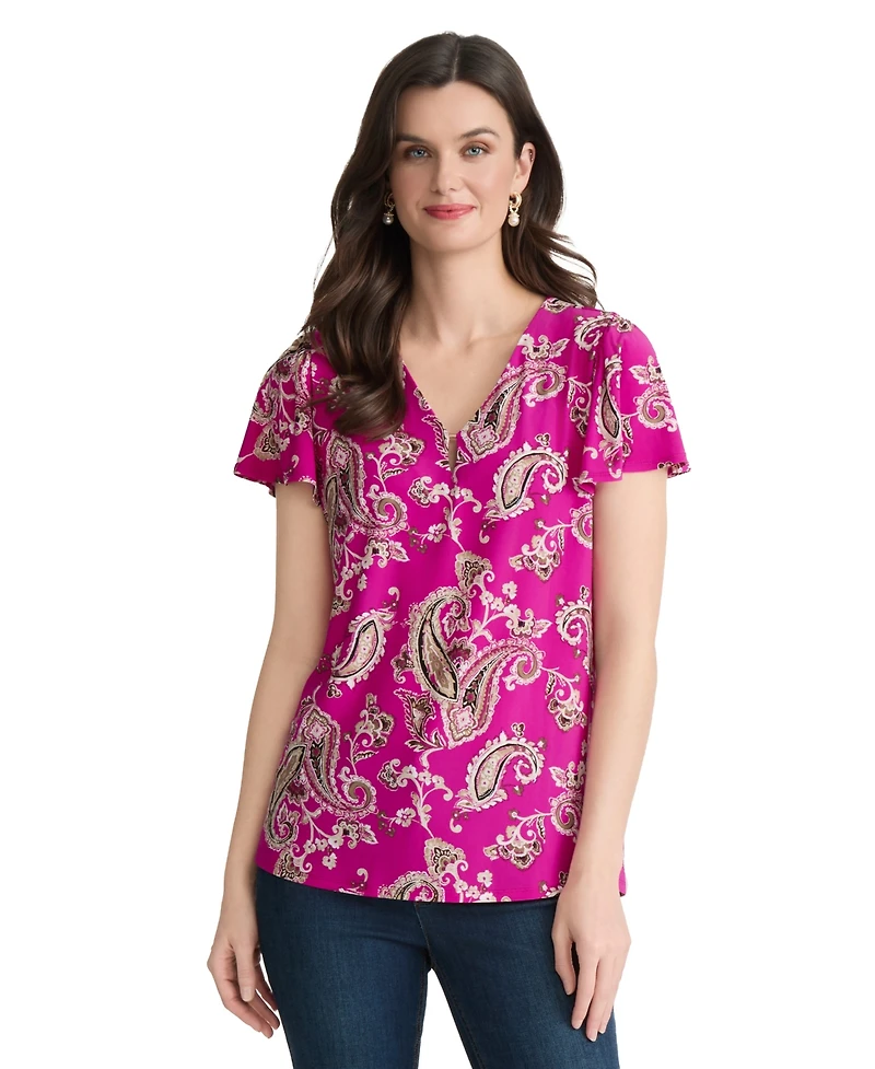 Jones New York Women's Printed V-Neck Top