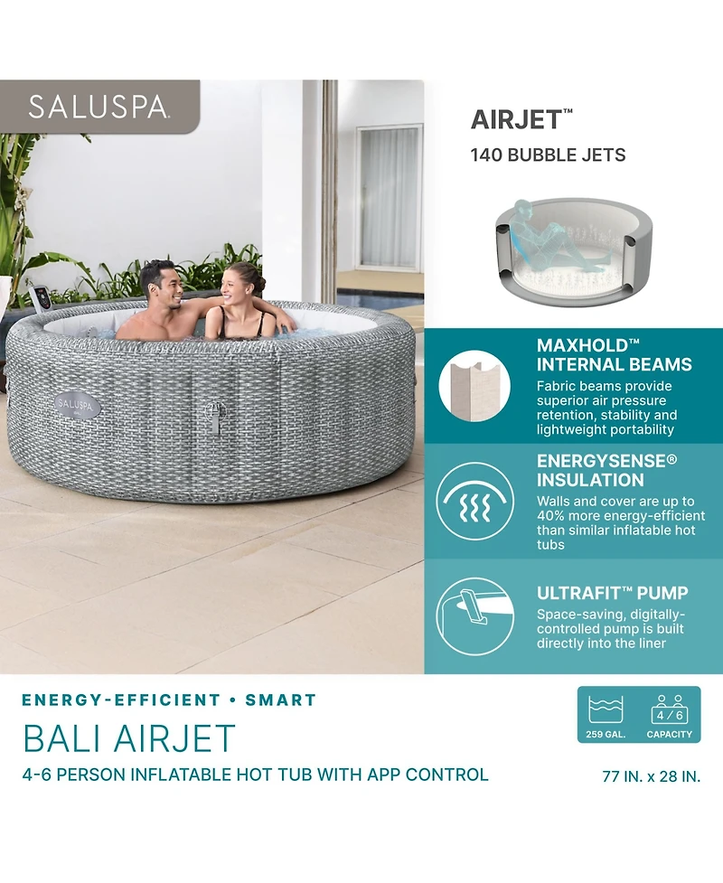 Bestway SaluSpa Bali Smart AirJet Inflatable Hot Tub w/ Energy Sense Cover.