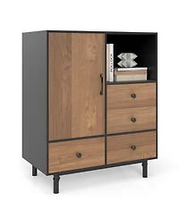 Gouun Mid Century Buffet Sideboard with 4 Drawers and Open Compartment