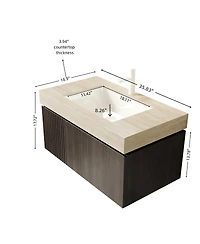 Sillysis Floating Bathroom Vanity with Roma Travertine Sintered Stone Top, Ceramic Sink, Soft Close Storage