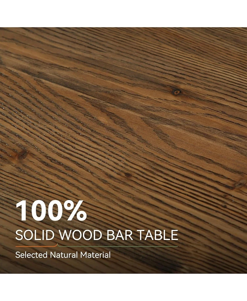 Tribesigns 3-Tier Solid Wood Bar Table, 47'' Industrial Home Bar Unit with Storage Shelves and Metal Rack with 5 hooks