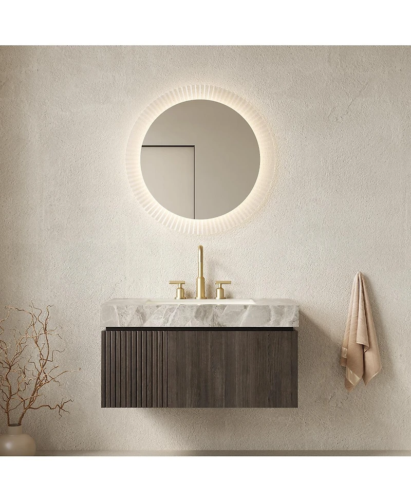 Sillysis Floating Bathroom Vanity with Italian Sintered Stone Top, Plywood Cabinet, 3 Hole Ceramic Sink, Soft Close Storage