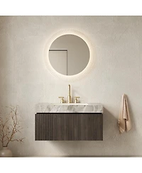Sillysis Floating Bathroom Vanity with Italian Sintered Stone Top, Plywood Cabinet, 3 Hole Ceramic Sink, Soft Close Storage