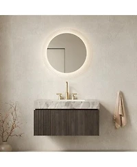 Sillysis Floating Bathroom Vanity With Italian Sintered Stone Top Plywood Cabinet 3 Hole Ceramic Sink Soft Close Storage Pre Assembled