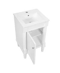 Sillysis 18 Inch French Bathroom Vanity with Ceramic Sink, Modern Freestanding Cabinet, Soft Close Door and Adjustable Storage for Small Spaces