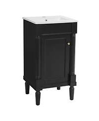 Sillysis 18 Inch French Bathroom Vanity with Ceramic Sink, Modern Freestanding Cabinet, Soft Close Door and Adjustable Storage for Small Spaces