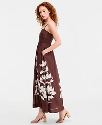 Tahari Asl Women's Pleated-Bodice Printed Cotton Maxi Dress