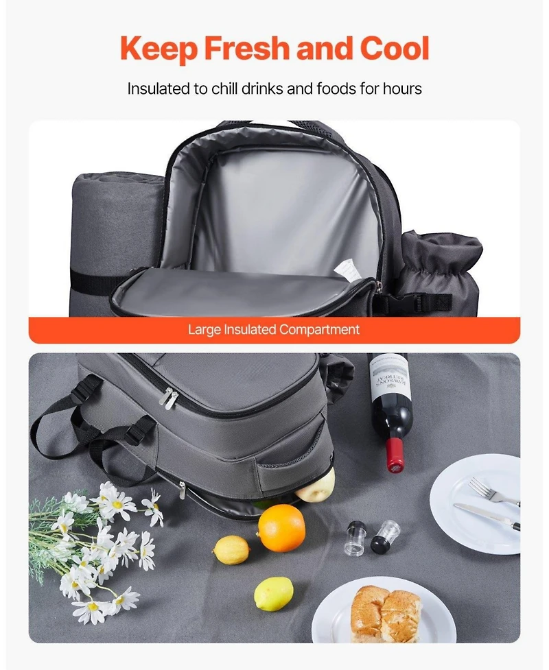 Mecale 2-Person Picnic Backpack with Insulated Cooler, Blanket and Tableware Set