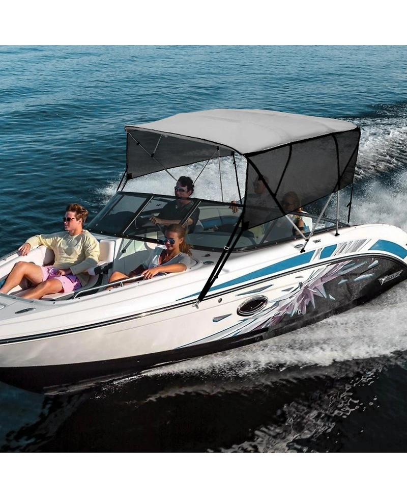 Mecale 4 Bow Bimini Top 8 Ft with Mesh Sidewalls and Aluminum Frame
