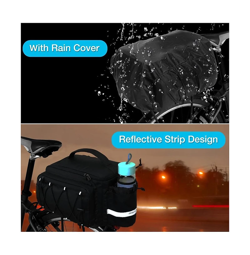 Aoligeijs Bike Rack Trunk Bag, 10L Waterproof Bicycle Rear Seat Storage with Side Pockets, Rain Cover and Shoulder Strap for Commuting Travel Cycling