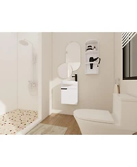 Sillysis 16.8 Inch Bathroom Vanity with 3-Tier Storage Rack and Ceramic Sink, Black Wall Mounted Modern Cabinet, Soft Close Door for Small Spaces