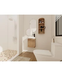 Sillysis 16.8 Inch Bathroom Vanity with 3-Tier Storage Rack and Ceramic Sink, Wall Mounted Modern Cabinet, Soft Close Door for Small Spaces