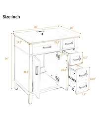 Sillysis 30 Inch Modern Bathroom Vanity with Ceramic Sink, Solid Wood Mdf Freestanding Cabinet, Soft Close Drawers for Small Spaces