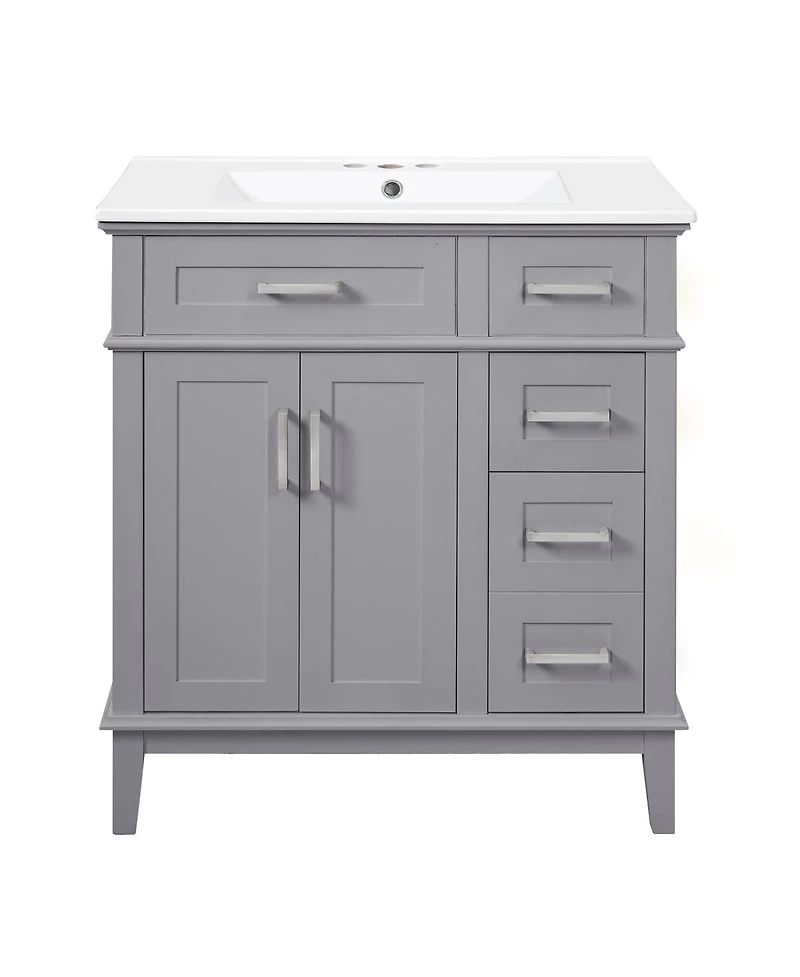 Sillysis 30 Inch Modern Bathroom Vanity with Ceramic Sink, Solid Wood Mdf Freestanding Cabinet, Soft Close Drawers for Small Spaces