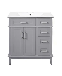 Sillysis 30 Inch Modern Bathroom Vanity with Ceramic Sink, Solid Wood Mdf Freestanding Cabinet, Soft Close Drawers for Small Spaces