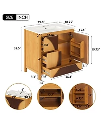 Busdays Mid Century Modern Bathroom Vanity with Sink Freestanding Wood Cabinet 3 Drawers Soft Close Door Two Tone Fluted Panel Design