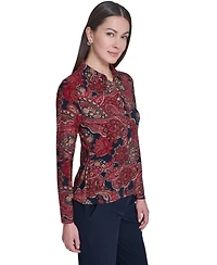 Tommy Hilfiger Women's Long-Sleeve Paisley Print Collared Top