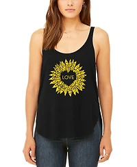 La Pop Art Women's Sunflower Love Premium Word Flowy Tank Top