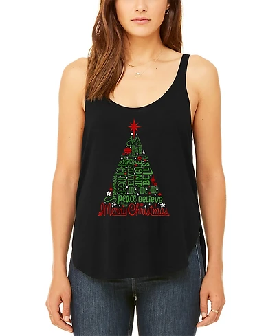 La Pop Art Women's Holiday Christmas Tree Premium Word Flowy Tank Top
