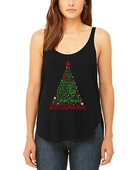 La Pop Art Women's Holiday Christmas Tree Premium Word Flowy Tank Top