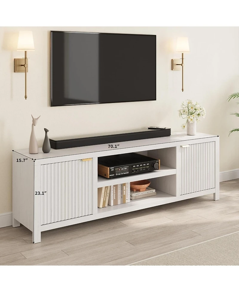 gaomon Fluted Tv Stand for 75plus Inch, Modern Entertainment Center with 2-Tier Storage & Adjustable Shelves, Media Console Cabinet