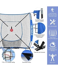 Aoligeijs Baseball Softball Practice Net,Pitching Net,Batting Net,with Baseball Tee,Bonus Strike Zone,Target and Bow Frame,for Hitting,Pitching