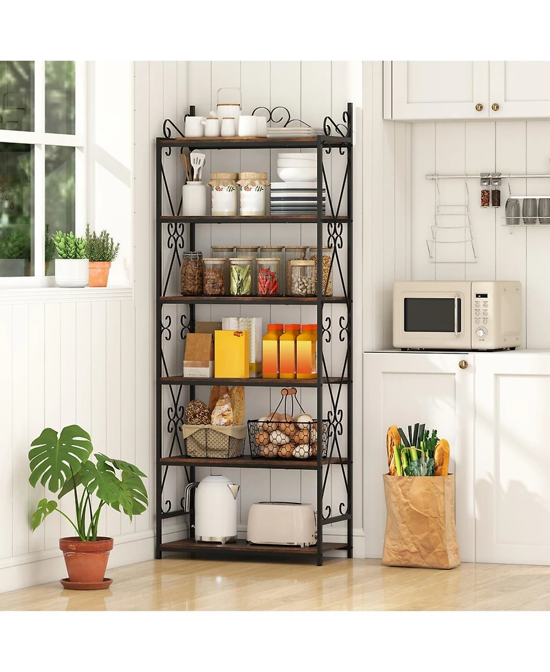 Gouun 6-Tier Industrial Bookshelf with Metal Frame and Anti-Tipping Kits, 27.5 x 14 x 71.5