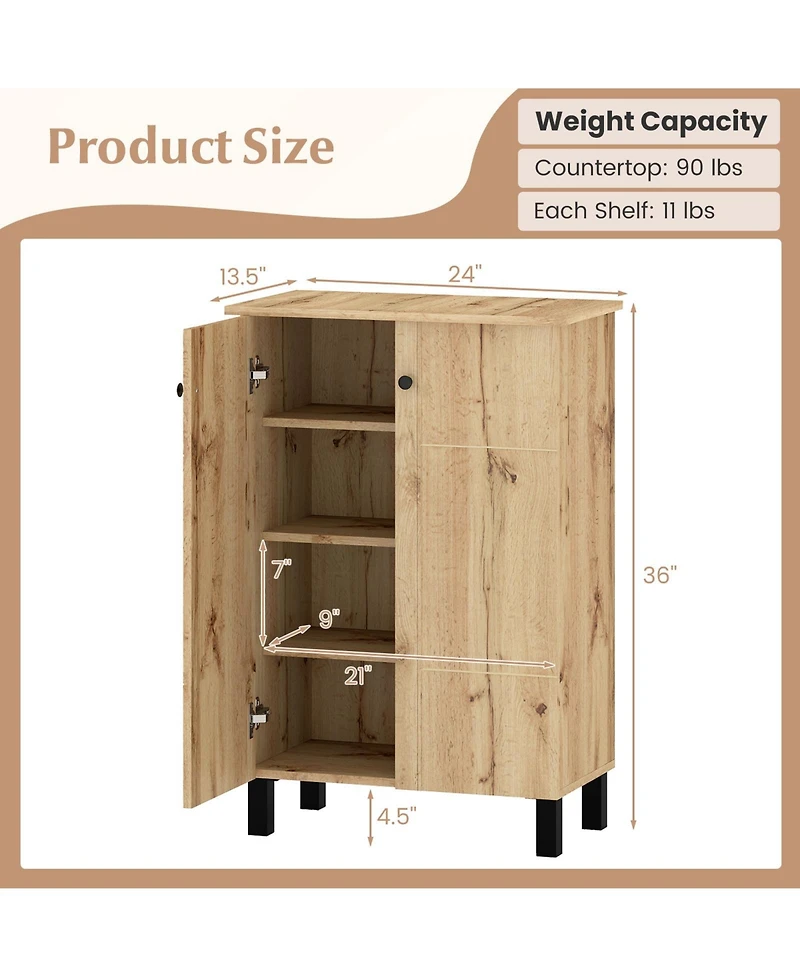 Gouun 4-Tier Shoe Cabinet with 2 Doors and Removable Shelves