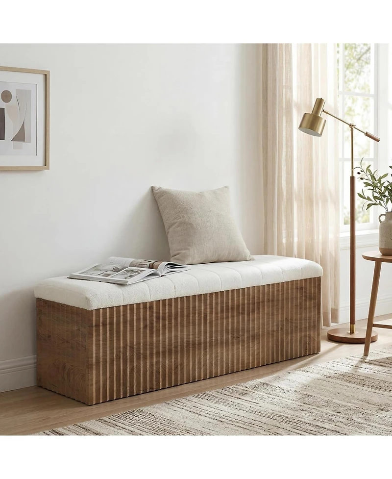 Tribesigns Upholstered End of Bed Storage Bench, 63" Farmhouse Wooden Entryway Bench with Cushion, Padded Ottoman with Shoe Storage