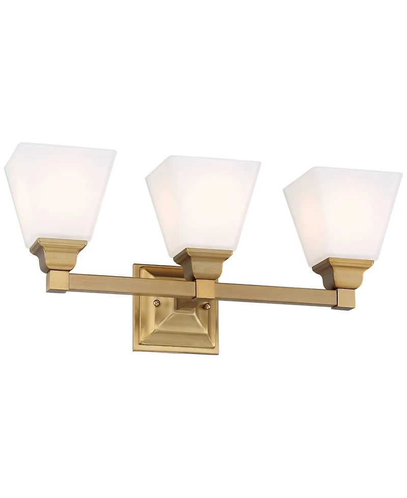 Mencino-Opal Modern Wall Mount Light Warm Brass Gold Metal Hardwired 20" Wide 3-Light Vanity Fixture Etched White Glass Shades for Bathroom Over Mirro