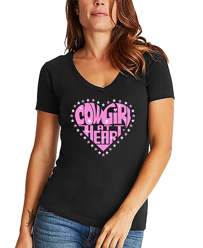 La Pop Art Women's Cowgirl at Heart Word V-Neck T-shirt