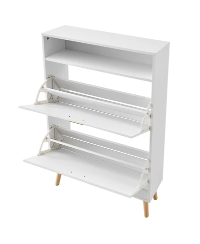 Gouun Slim Shoe Cabinet with 2 Flip Drawers and Top Cubby